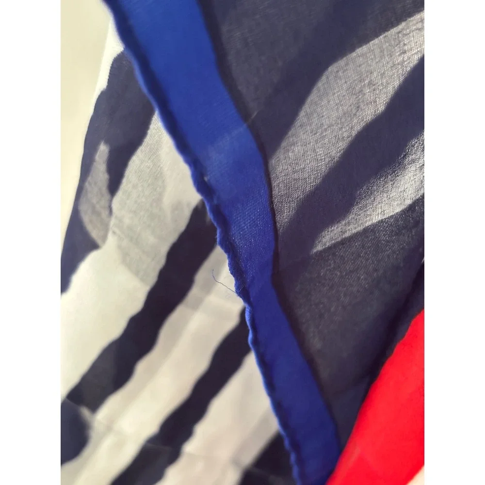 Valentina Scarf Red White Navy Blue Geometric Stripe Check Sheer Lightweight